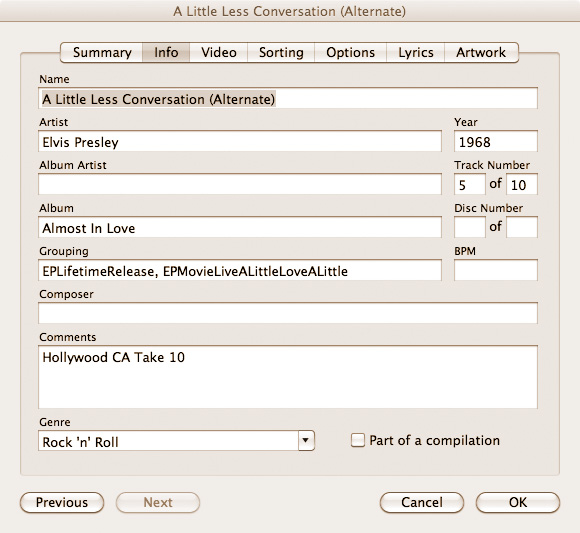 iTunes "Get Info" window