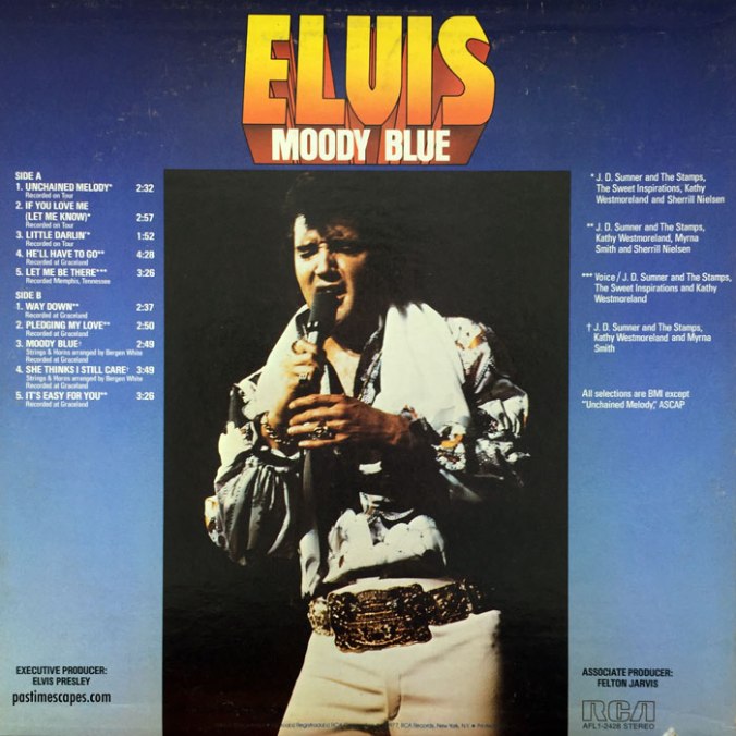 Back cover of MOODY BLUE (RCA, 1977) [Photo by the author]