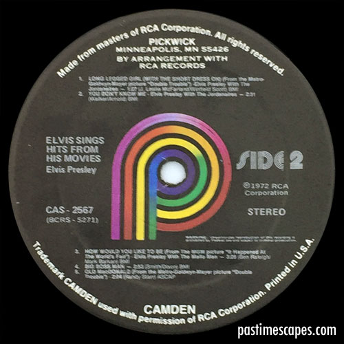 Side 2 of ELVIS SINGS HITS FROM HIS MOVIES, VOLUME 1 (Pickwick, 1975/1980) [Photo by the author]