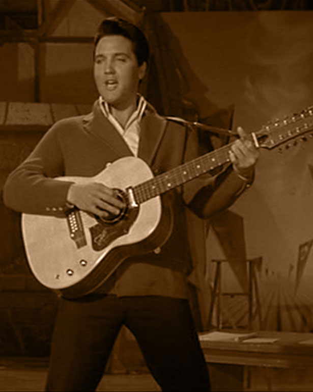 Mike McCoy (Elvis Presley) rehearses "Never Say Yes" in 1966's SPINOUT (MGM). Note the 12-string guitar.
