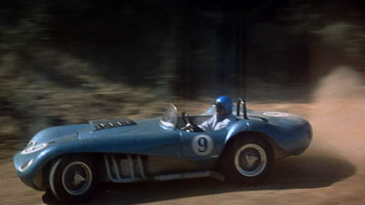 Mike McCoy drives the #9 car during the Santa Fe Road Race in 1966’s SPINOUT (MGM)