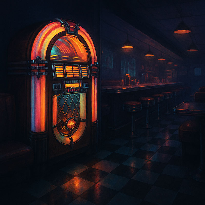 Five Cents, One Play — Artwork created for The Mystery Train with assistance from ChatGPT