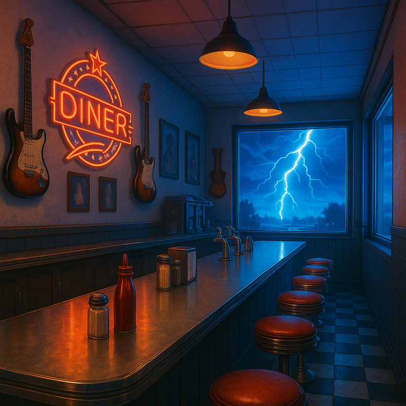 The Memphis Flash - Artwork created for The Mystery Train with assistance from ChatGPT